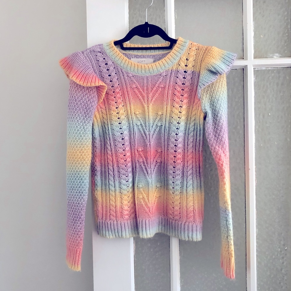 LOFT pastel rainbow ombre ruffle sweater